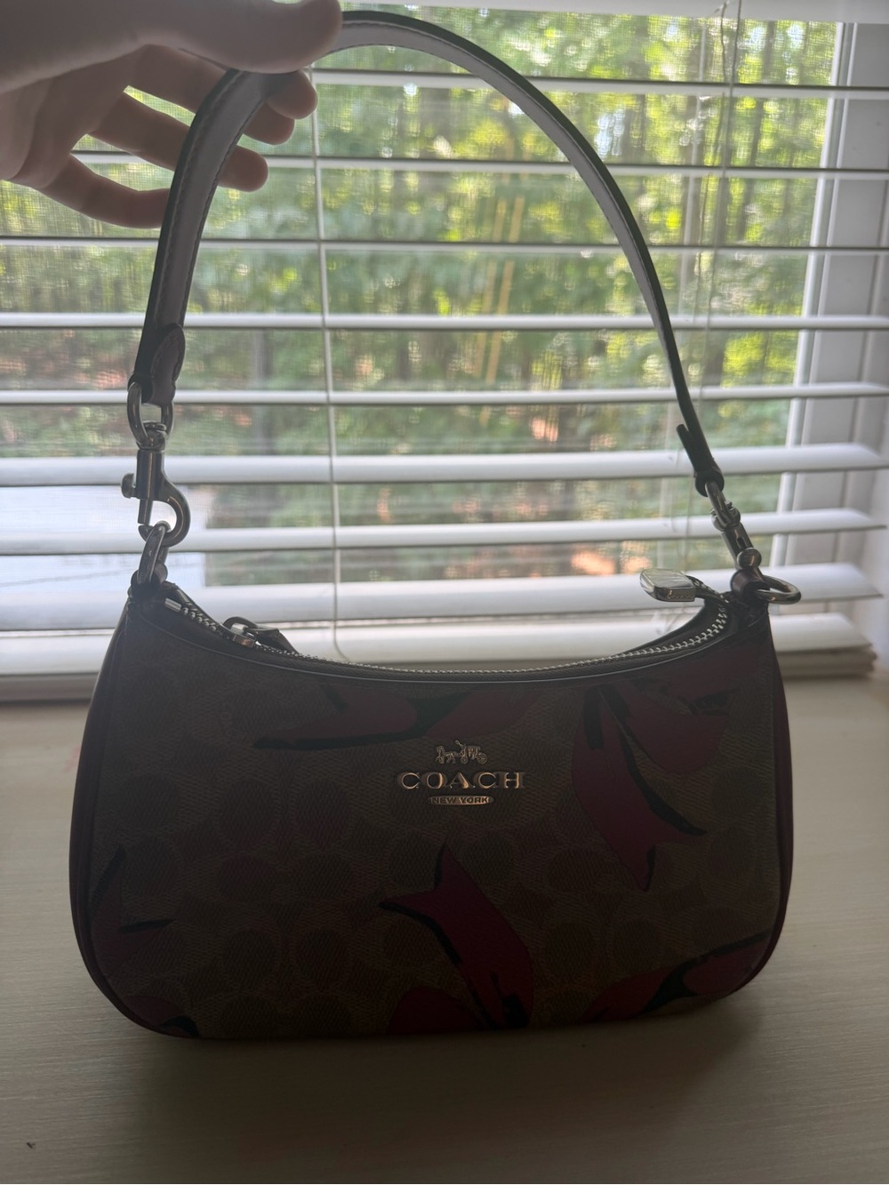 Coach bow Signature Small Shoulder Bag in Brown and Red